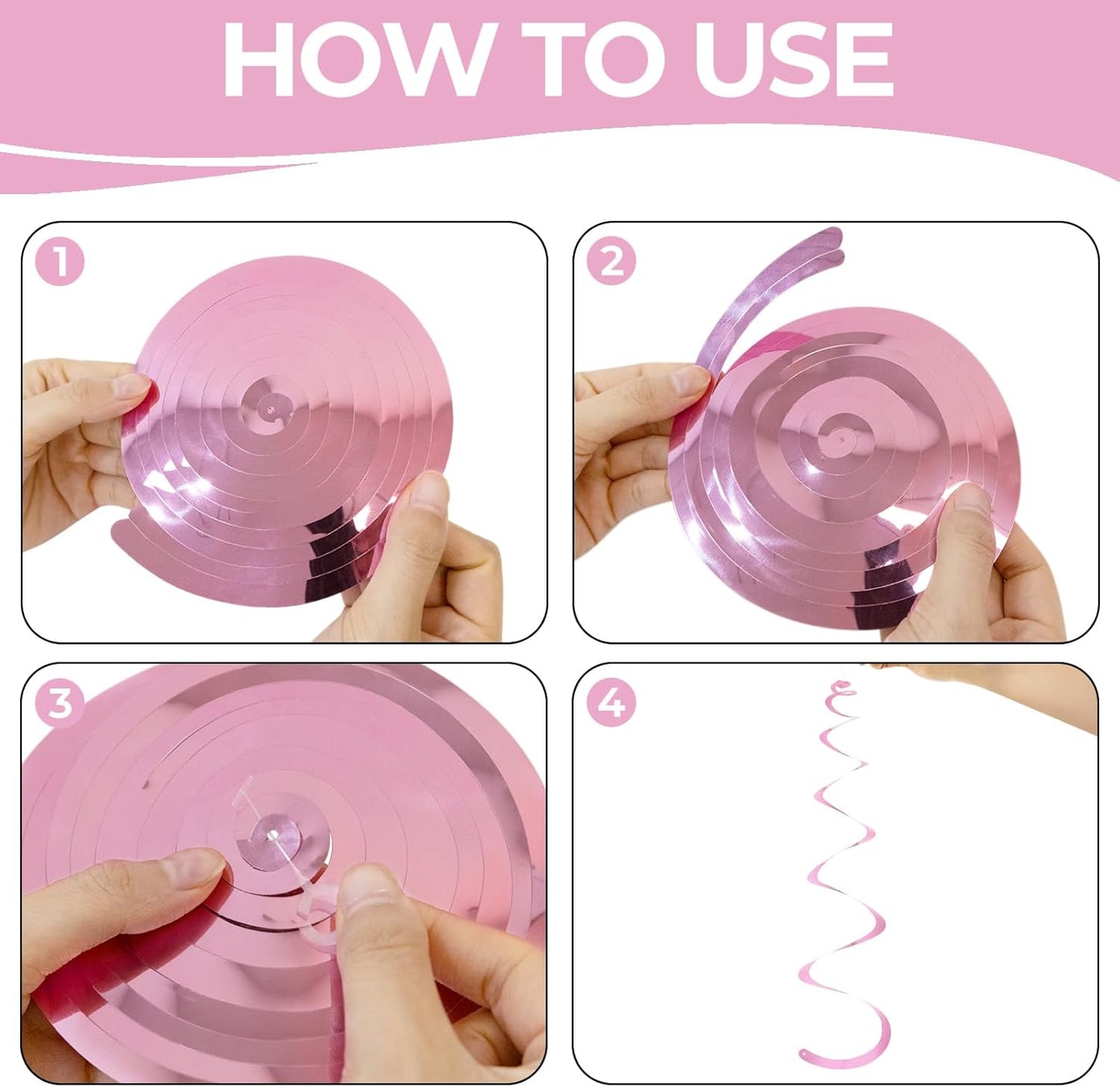 24 PCS Pink Hanging Swirl, Sparkle Ceiling Hanging Decorations, Plastic Streamer Party Decorations with Double-Swirls and Single-Swirls for Birthday Decorations, Easter, Graduation, Baby Shower