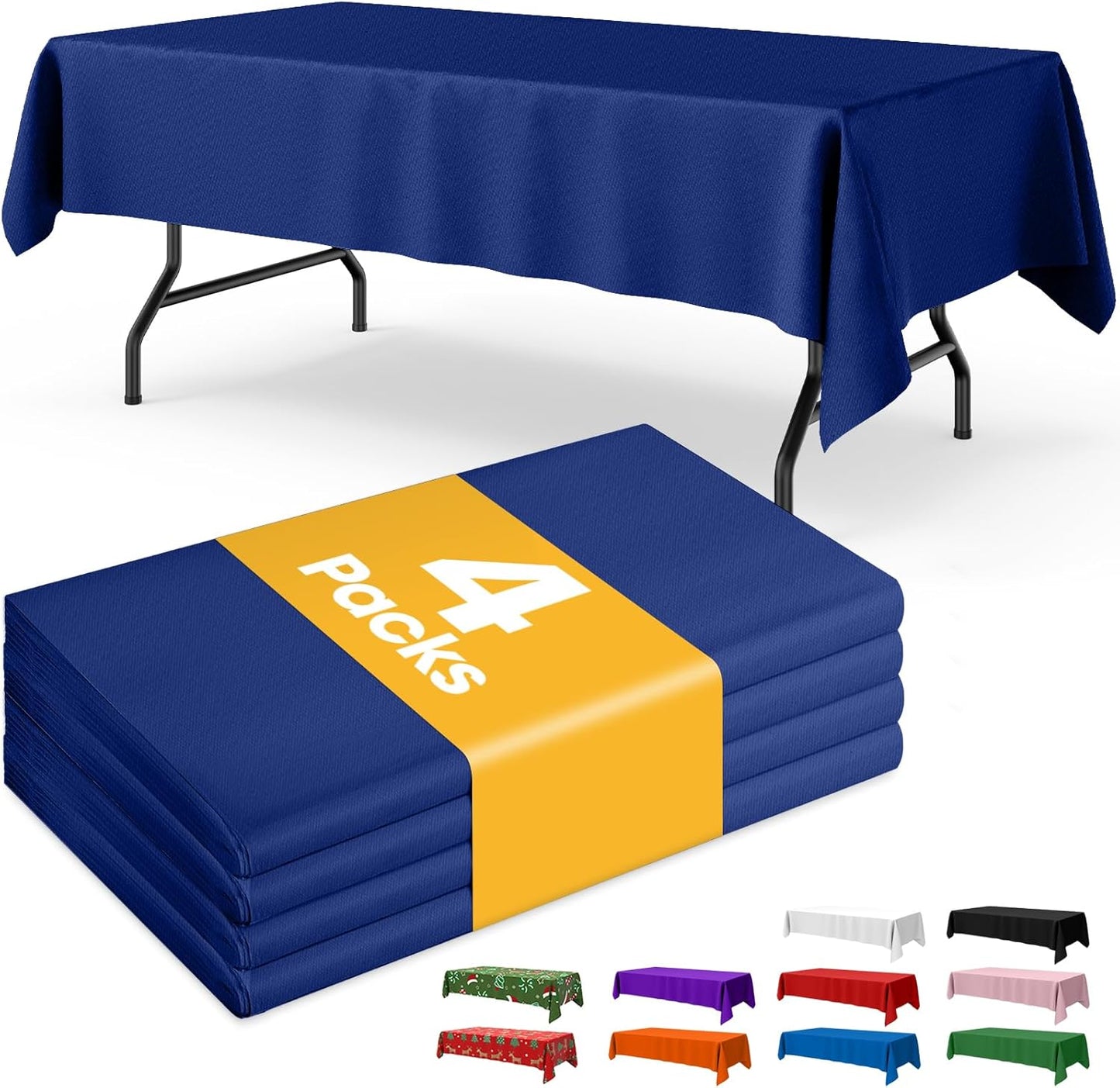 Niuara White Plastic Table Cloth - 4 Pack 54" × 108" Rectangle Disposable Tablecloths for 6FT Tables, Table Cover for Party, Holiday & Gathering Use