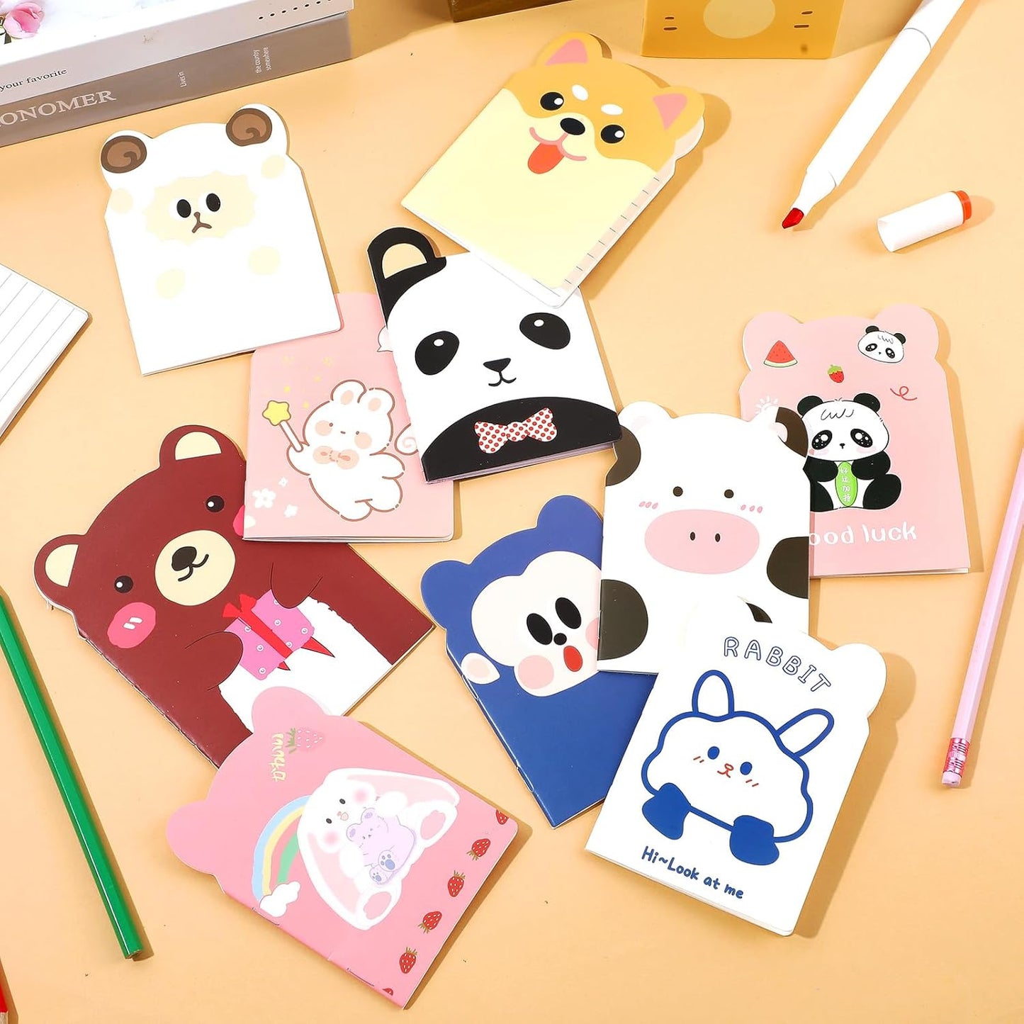 Wovnet 100 Packs Mini Notebooks Party Favors Animal Small Cute Pocketbook Bulk Cartoon Cat Dog Rabbit Bear Monkey Themed for Christmas Gift