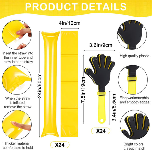 Yunsailing 96 Pcs Homecoming Noisemakers Team Spirit Accessories for Game Day Include Hand Clappers Cheerleading Pom Pom Thunder Stick Cheer Party Blower Plastic Whistle for Sport Fans(Gold)