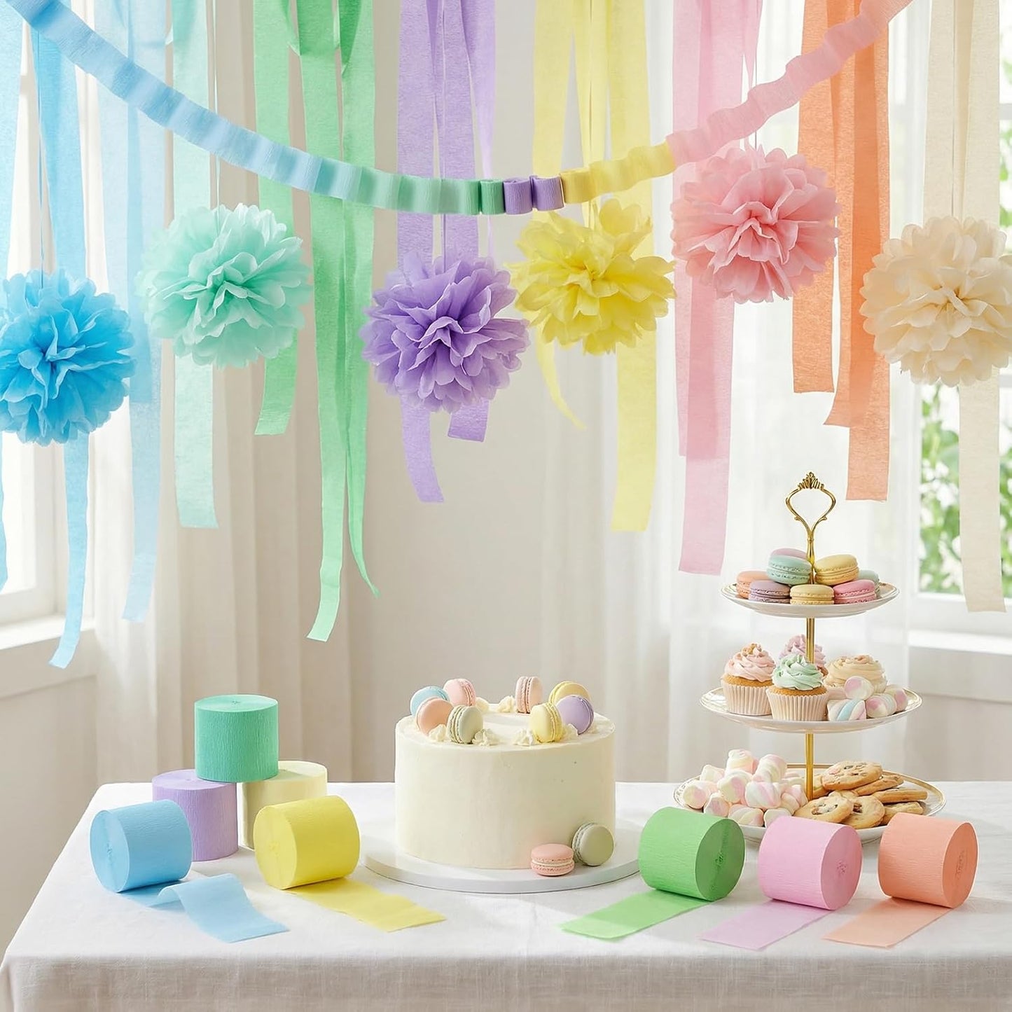 Pastel Crepe Paper Streamers 9 Rolls 738ft,Fancy Streamers Party Decorations for Birthday Mother's Day Wedding Holiday Decorations DIY Gift Wrapping, 1.77 Inch x 82 Ft/Roll