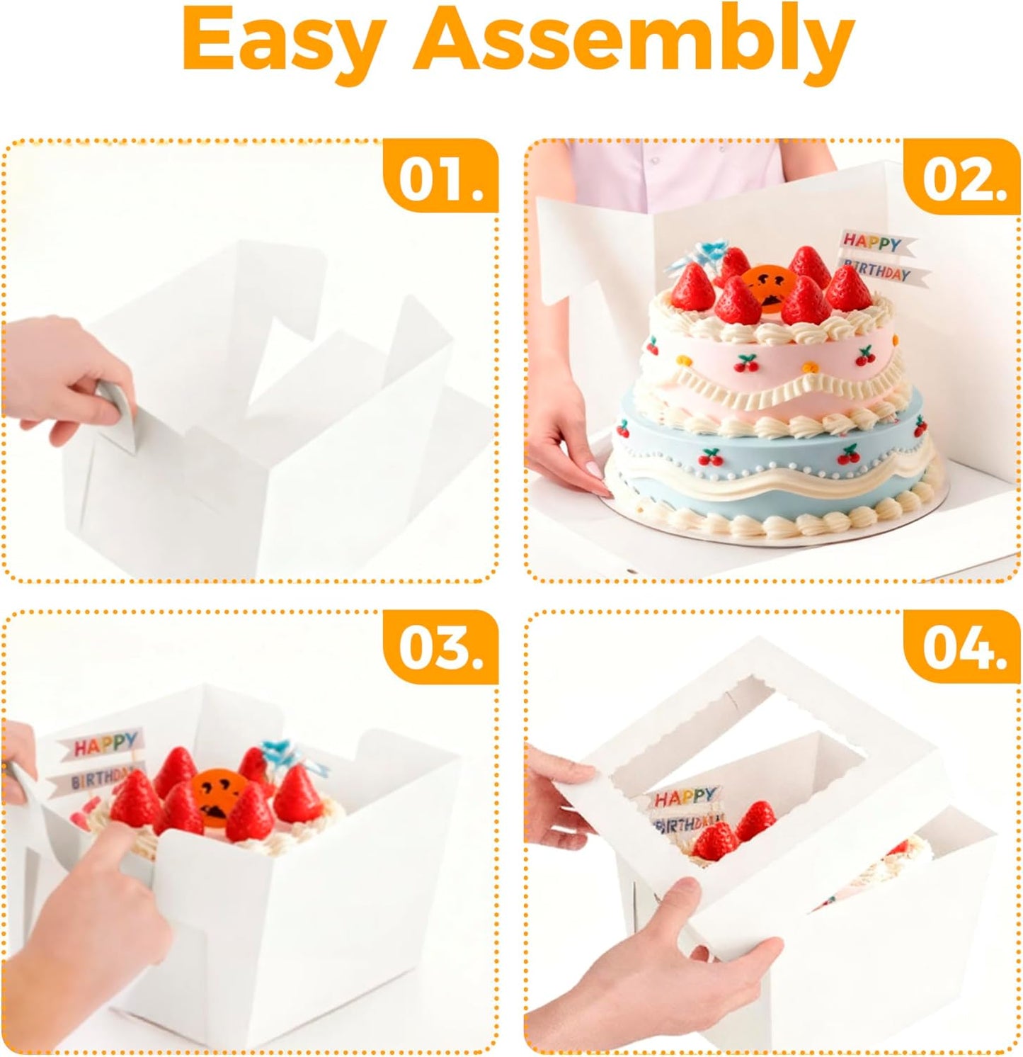 3 Pack Cake Boxes,10x10x8 Inch Tall Cake Box with Cake Boards 10",Disposable Cake Containers with Lids,White Bakery Boxes with Large Window,for Layer Cakes,Pies,Donuts,Cookies,Wedding,Birthday,Party