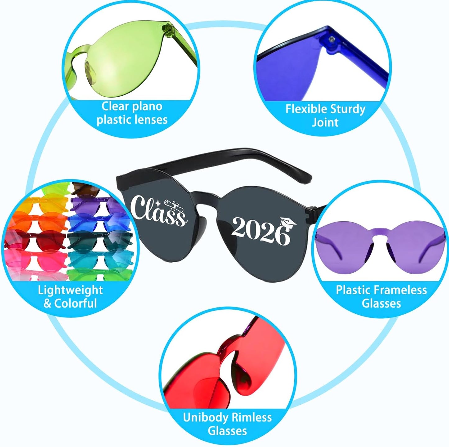 Vegove 12PC Class of 2026 Graduation Sunglasses - Prom Costume Eyewear Party Photobooth Props for Grand Celebration Supplies