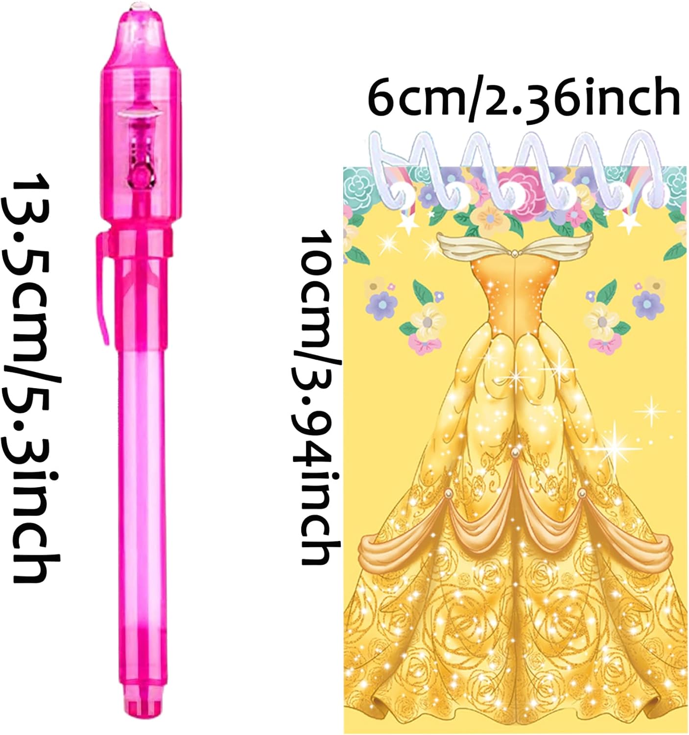 Princess party favors |12 invisible ink pen and 12 mini Notepads| Princess party Goodie Bag Stuffers, Classroom Prizes, party supplies
