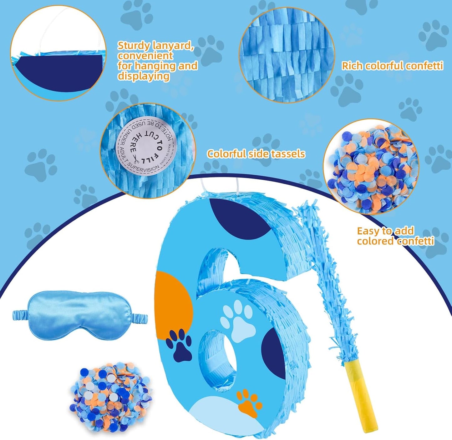 16 Inch Number 2 Dog Paw Pinata with 16 Inch Piñata Stick Blindfold Confetti for Boy Girl Kids 2nd Birthday Party Decorations (2nd)