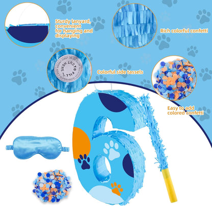 16 Inch Number 2 Dog Paw Pinata with 16 Inch Piñata Stick Blindfold Confetti for Boy Girl Kids 2nd Birthday Party Decorations (2nd)