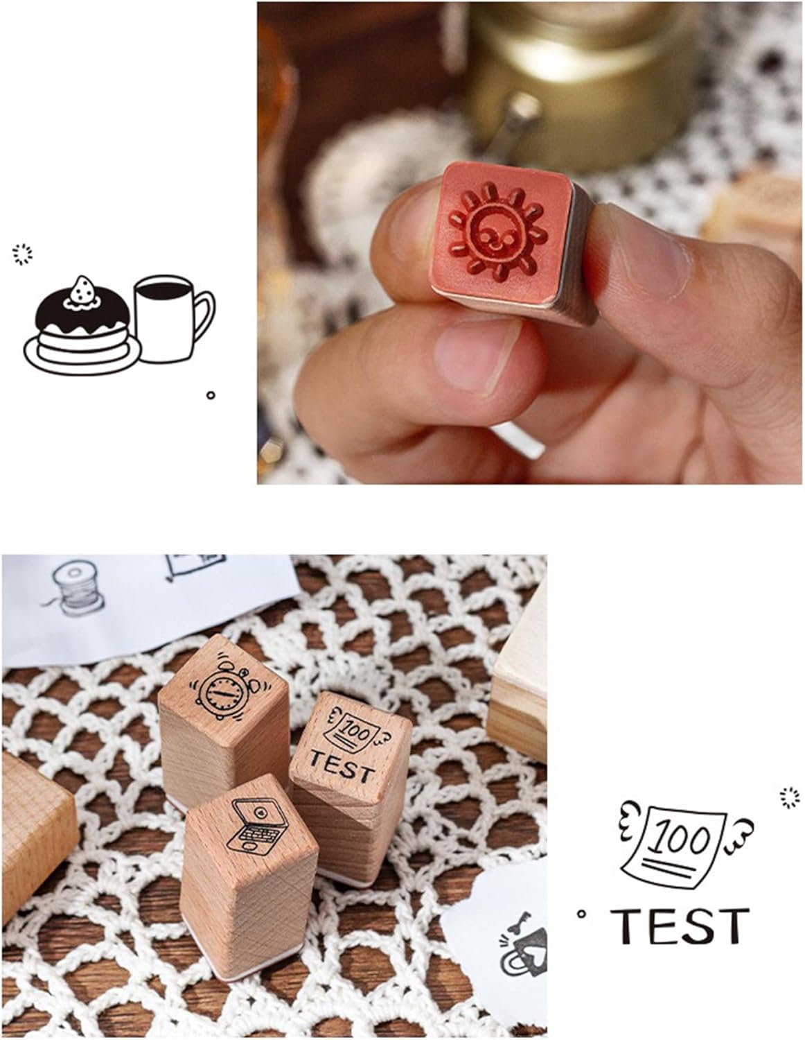 25pcs Mood Expression Wooden Rubber Stamps Kit, Cute Small Emoticon Theme Stamps for Decorative Diary Planner DIY Craft Scrapbook Card Making Letters Journal
