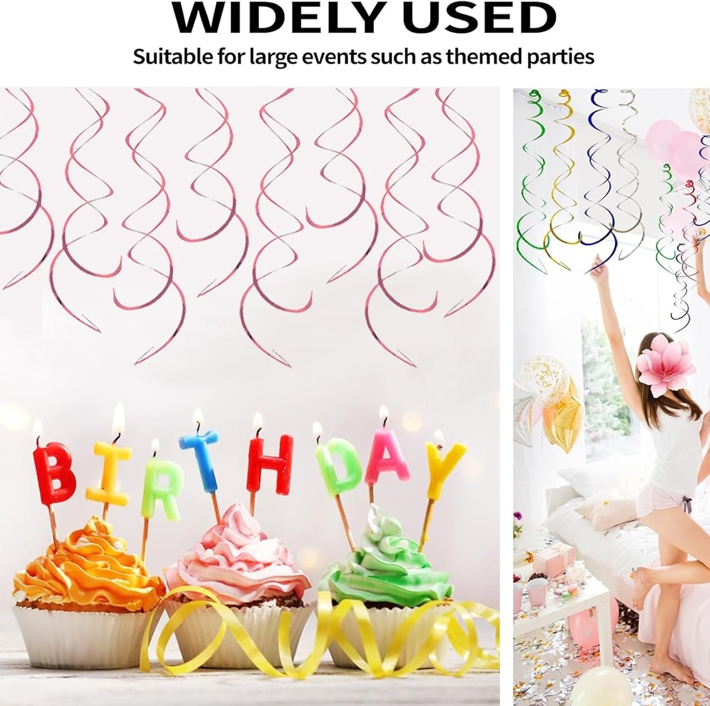30 Pieces Hanging Swirl Party Decorations Foil Decorations Ceiling Swirl Spiral Hanging Plastic Streamer for Ceiling Birthday Graduation Wedding Celebration Baby Shower Party Supply (Black)