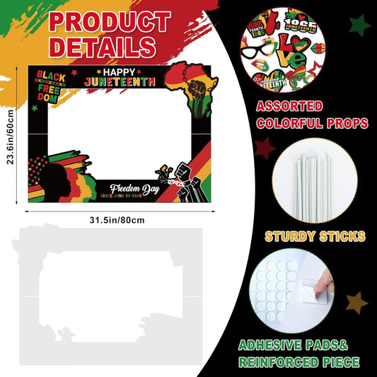 32x24Inch Juneteenth Day Photo Booth Selfie Frame with Props Hardboard Booth Props for African American Freedom Day Decorations June 19th Photo Booth Frame Props for Independence Party Decor