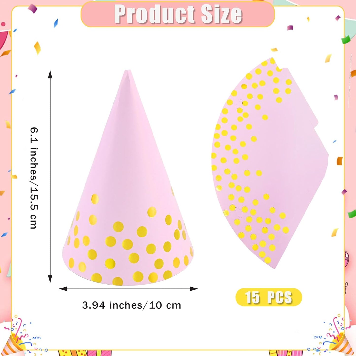 CANREVEL Party Hats for Adults, Birthday Party Headwear Supplies, Cone Hats Bulk for Women Men