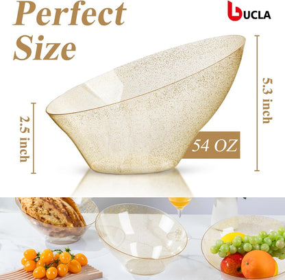 bUCLA 54 OZ Clear Plastic Serving Bowls (12 Pack) - Angled Serving Bowls Disposable for Chip&Candy - Party Table Salad and Fruit