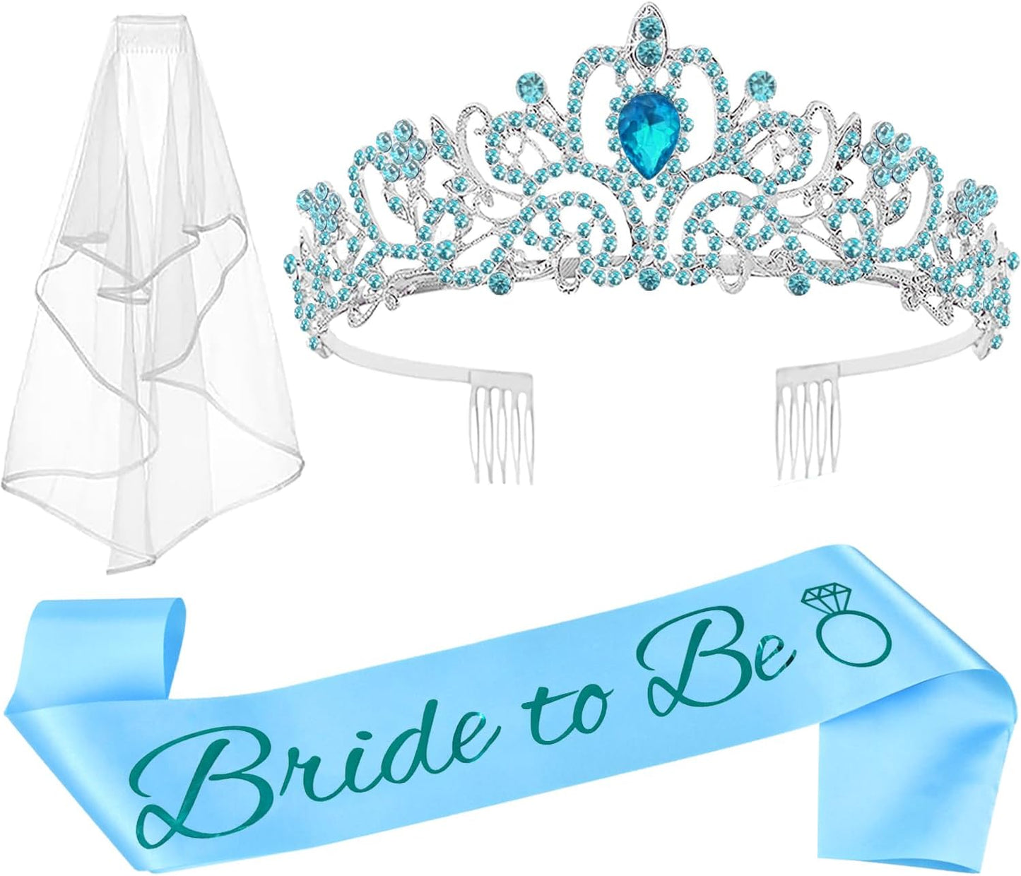 JETKONG 3 Pcs Bachelorette Party Decorations Bridal Shower Crown, Bride to Be Sash&Veil for Women Bachelorette Party Gifts, Bachelorette Party Supplies, Gifts, Favors (Rose Gold)