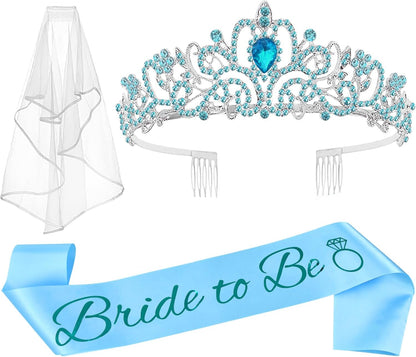 JETKONG 3 Pcs Bachelorette Party Decorations Bridal Shower Crown, Bride to Be Sash&Veil for Women Bachelorette Party Gifts, Bachelorette Party Supplies, Gifts, Favors (Rose Gold)