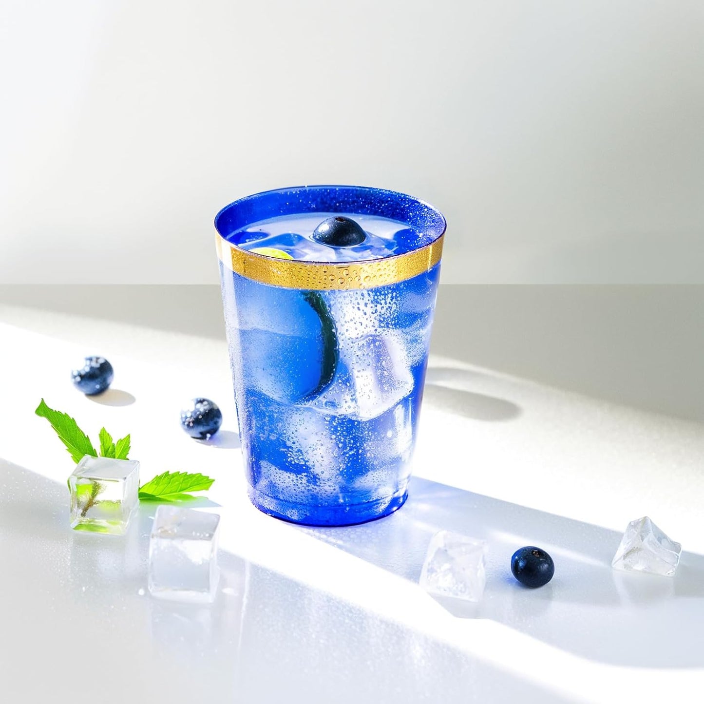 supernal 100pcs Gold Plastic Cups 12 oz, Glitter Clear Disposable Cups Heavy Duty, Fancy Plastic Cocktail Tumblers for Wedding, Parties Champagne & Mixed Drinks