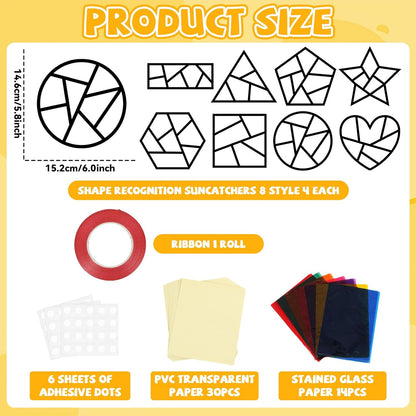 QOUBAI 32 Sets Stars Suncatchers Craft Back to School DIY Stained Glass Window Patriotic 4th of July Paper Craft Home School Classroom Decor Kid Birthday Gift Creative Art Activity Game - Colors A