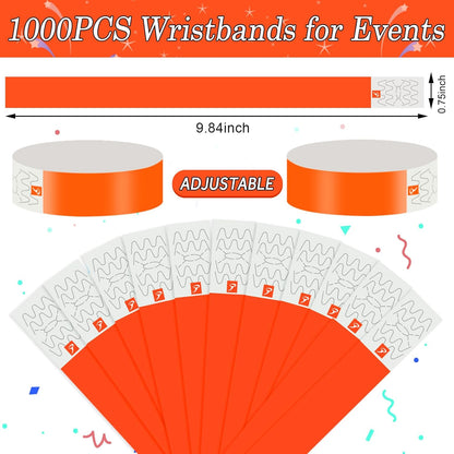 1000 Pcs Paper Wristbands for Events Waterproof Wrist Bands Lightweight Festival Identification Wristbands Neon Adhesive Event Wrist Band for Party
