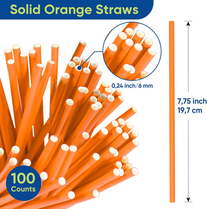 Disposable Paper Straws Solid Green - 7.75'' x 0.24'', 100 Counts - for Drinking, Beverage, Juice, Soda, Bar Supplies