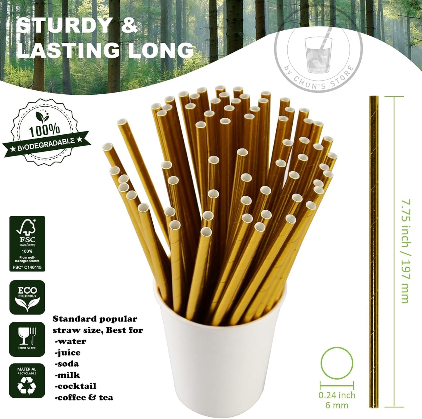 Black Paper Straws 1000 Count - 7.75" x 0.24", 100% Biodegradable & Compostable, Disposable Drinking Straws Bulk - Cocktail, Bars, Restaurants