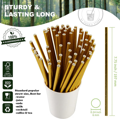 Black Paper Straws 1000 Count - 7.75" x 0.24", 100% Biodegradable & Compostable, Disposable Drinking Straws Bulk - Cocktail, Bars, Restaurants