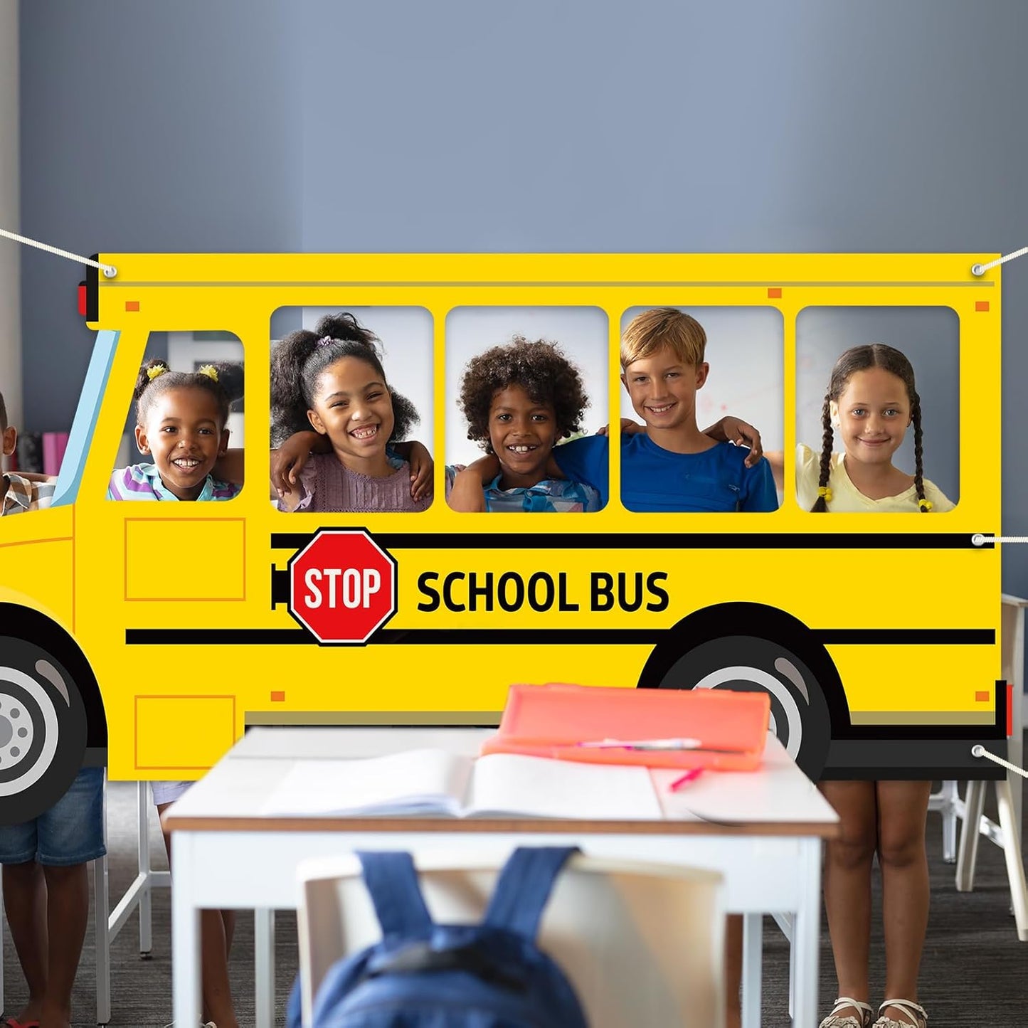 School Bus Photo Prop Selfie Frame Back to School Backdrop Party Decoration First Day of School Photo Booth Welcome Party Banner Supplies for Students Teacher Birthday Yellow Bus Party Sign