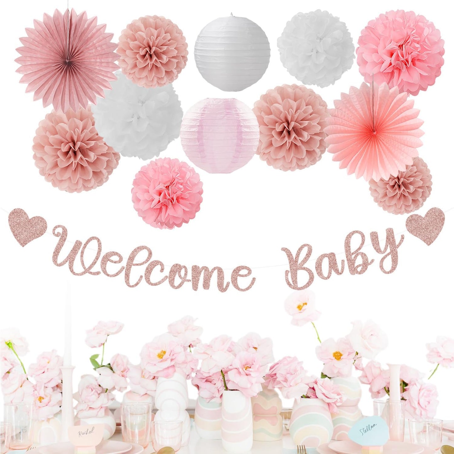2026 Blue Class-Congratulations Prom Graduation Party-Decorations - 22pcs High School College Grad Supplies Decor,Royal Navy White Silver Tissue Pom Poms Streamers, Paper Flowers Lanterns Hugmoon