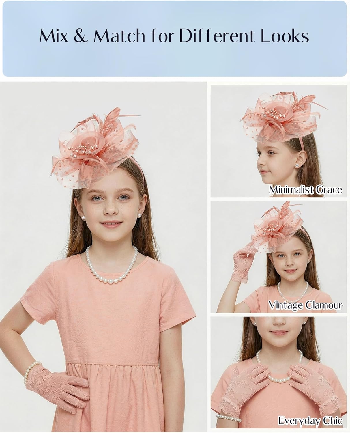 Girls Tea Party Fascinators Hats for Kids Fascinator Tea Party Hat Headband with Gloves Accessories for Girls