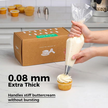 18-Inch Heavy-Duty Disposable Piping Bags, 200 Pack – Extra Thick Smooth Pastry Bags with Easy-Pull Dispenser Box for Cake Decorating, Buttercream Frosting, Cookie Icing & Baking Supplies