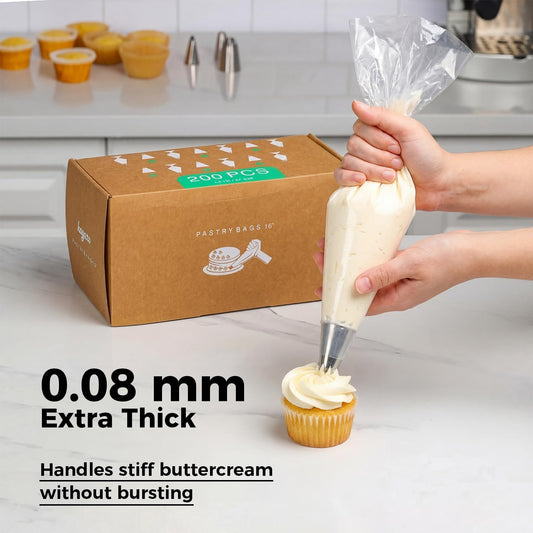 18-Inch Heavy-Duty Disposable Piping Bags, 200 Pack – Extra Thick Smooth Pastry Bags with Easy-Pull Dispenser Box for Cake Decorating, Buttercream Frosting, Cookie Icing & Baking Supplies