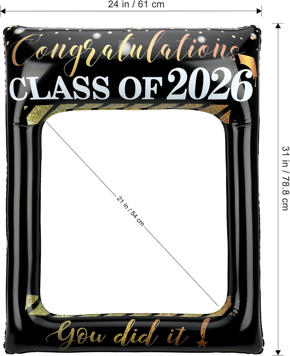 POPGIFTU Class of 2026 Graduation Photo Booth Frame, Inflatable Selfie Frame 31" x 24", Black Gold Congrats Grad Photo Booth Props for Graduation Party Decorations 2026