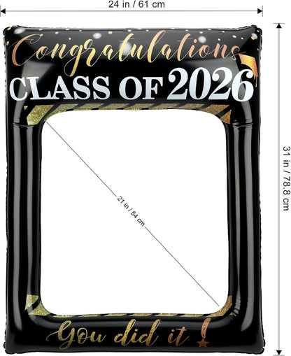POPGIFTU Class of 2026 Graduation Photo Booth Frame, Inflatable Selfie Frame 31" x 24", Black Gold Congrats Grad Photo Booth Props for Graduation Party Decorations 2026