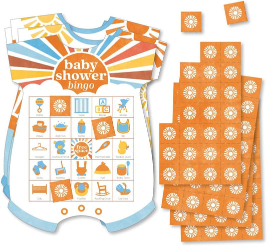 Big Dot of Happiness Here Comes The Son Baby Shower Bingo, Picture Game Cards and Markers, Boy Boho Party Supplies - Set of 18