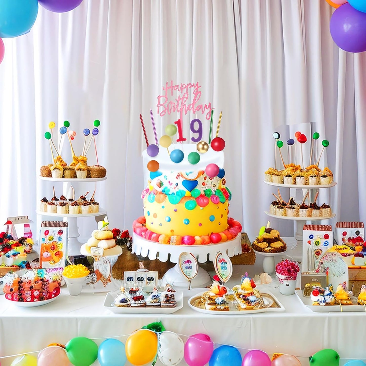 Yerliker 34 Pcs Happy Birthday Cake Toppers Decorations Birthday Candles DIY Cake Decor for Men Women Wedding Anniversary(Gold)