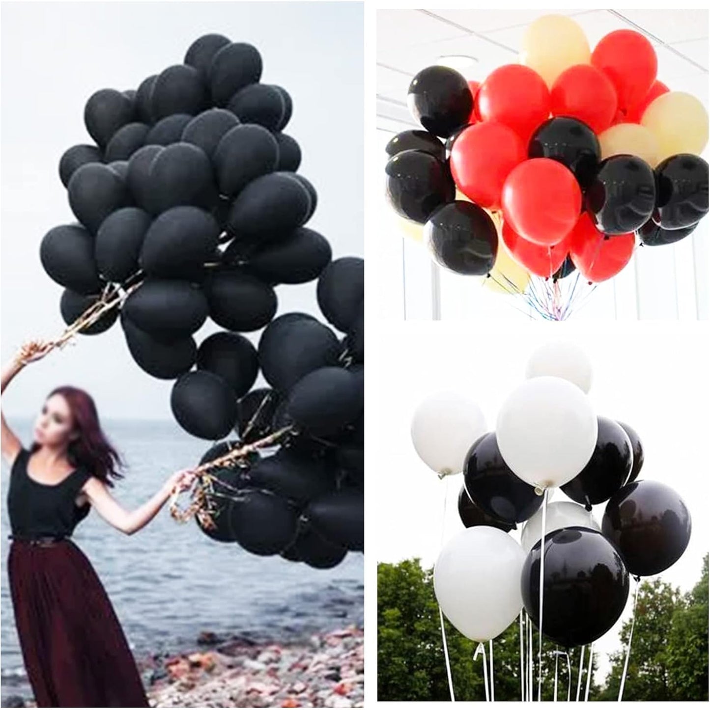 110pcs Black Balloon 12 inch, Black Latex Balloons for Birthday Party Baby Shower Wedding(with 2 Ribbons). - Colors B