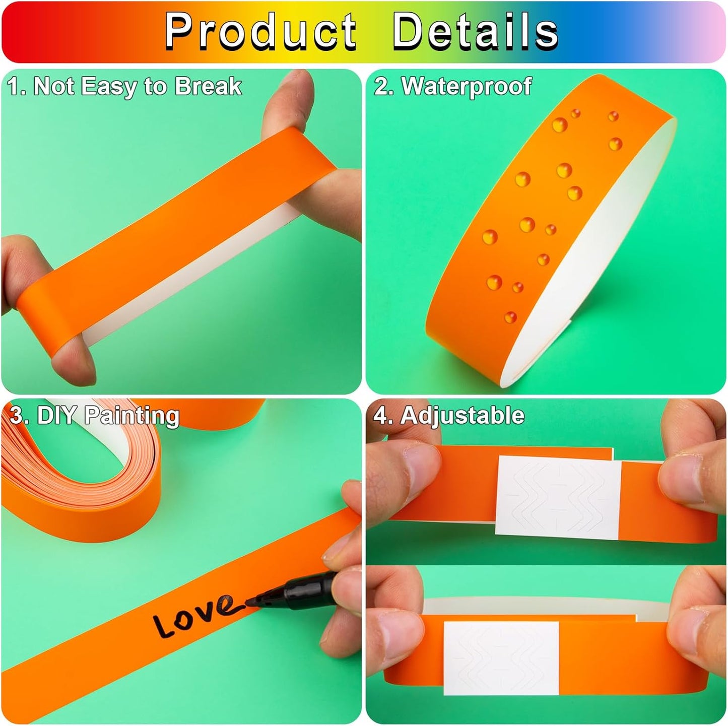1200 Pcs Plastic Paper Wristbands for Events Neon Color Wrist Bands Concert Identification Wristbands Paper Bracelets Wristbands Party Hand Bands (Multicolor)