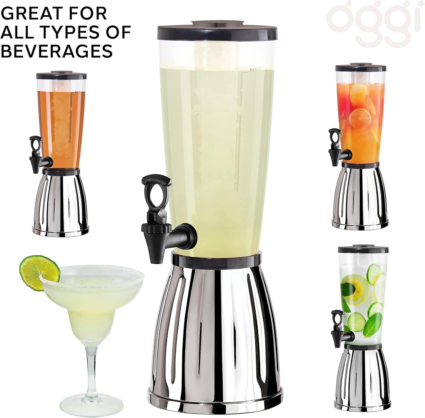 OGGI Beer Tower 88oz - Beverage Dispenser with Spigot & Ice Tube, Margarita Tower, Mimosa Tower, Perfect Drink Dispensers for Parties, Drink Tower, Holds 6 Pints of Beer – Stainless