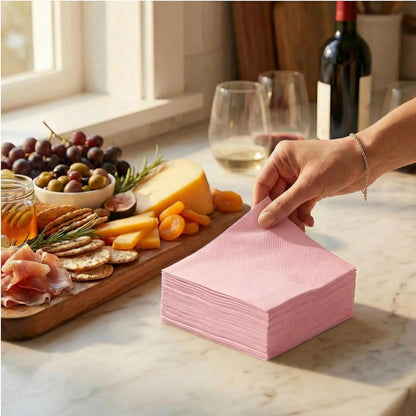 AH AMERICAN HOMESTEAD Cocktail Napkins-Disposable Beverage/Bar Napkins-White Linen-Like Square Napkins-Eco-Friendly & Compostable-Everyday Use, Party or Wedding 4.75inch x 4.75inch (100 Count, White)