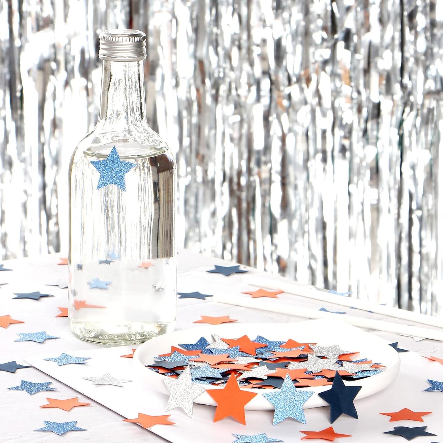 300pcs Navy Blue White Silver Confetti,Glitter Paper decor Twinkle Little Star Table Confetti,Birthday Graduation 2024 Fathers Day Wedding Baby Shower Party Decorations Circle Dots Lasting Surprise