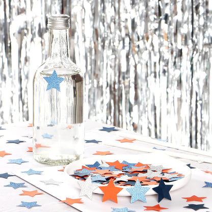 300pcs Navy Blue White Silver Confetti,Glitter Paper decor Twinkle Little Star Table Confetti,Birthday Graduation 2024 Fathers Day Wedding Baby Shower Party Decorations Circle Dots Lasting Surprise