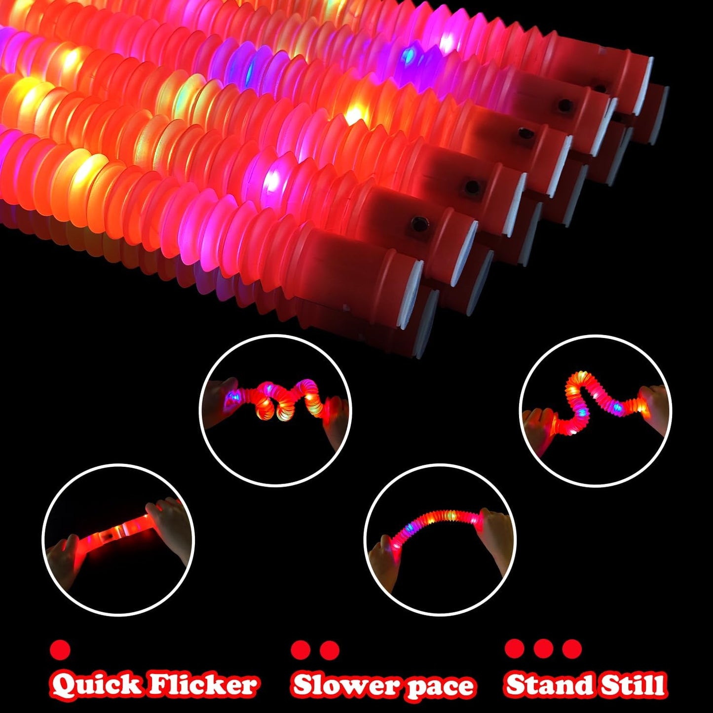 Orange Glow Sticks Party Favors Supplies for Kids 24 PCS,4th of July LED Light up Pop Tubes for Toddlers,Neon Necklaces Bracelets Accessories,Birthday Dance Party 250th Anniversary Camping Toys Gifts