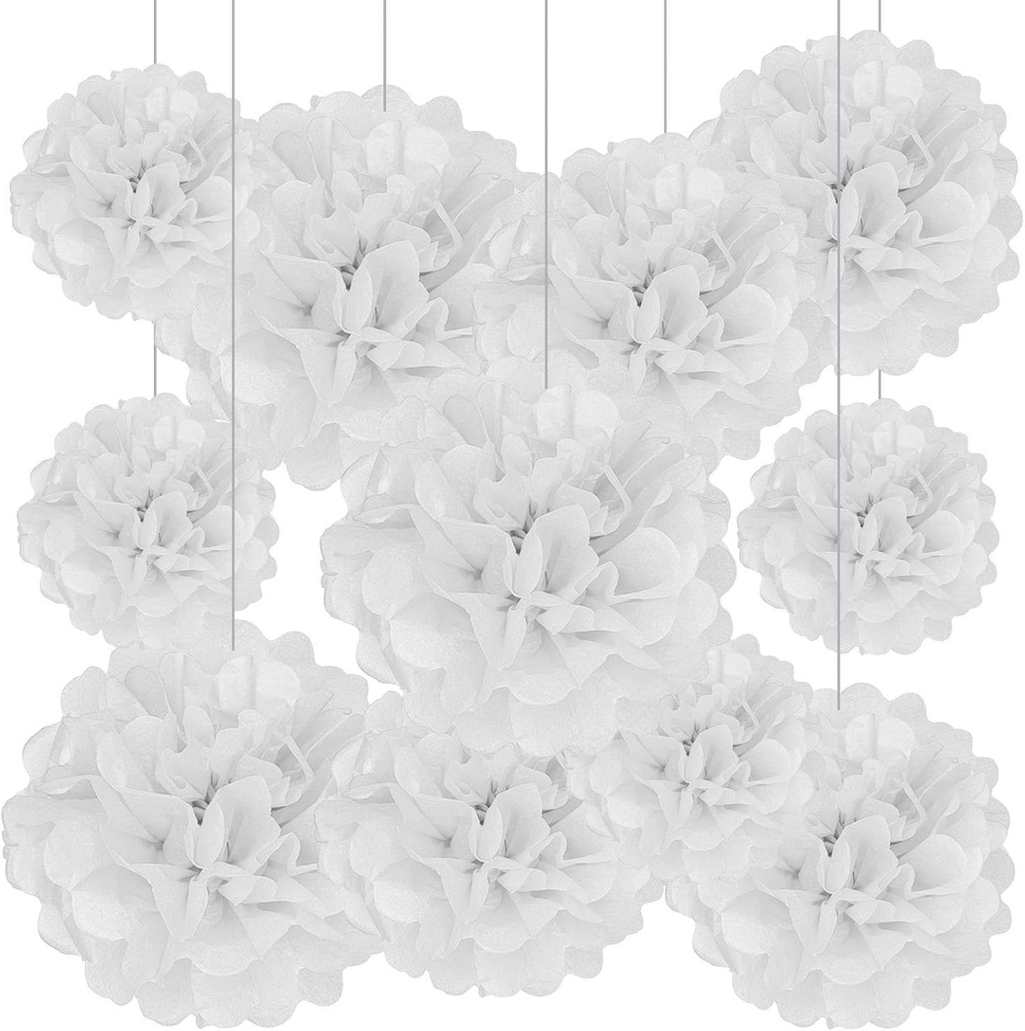 Tissue Paper Pom Poms, Pink Tissue Paper Flowers, Hanging Flower Balls for Weddings Fiesta Parties Birthday Baby Showers Classroom Bridal Shower Decoration (18Piece Set-6/10/12/14Inch)