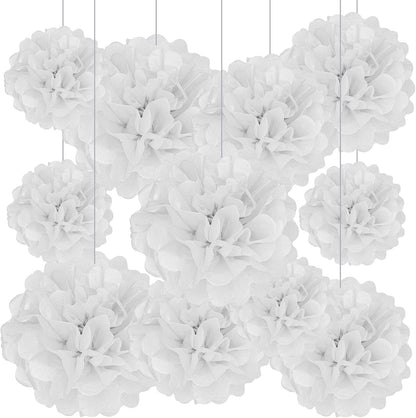 Tissue Paper Pom Poms, Pink Tissue Paper Flowers, Hanging Flower Balls for Weddings Fiesta Parties Birthday Baby Showers Classroom Bridal Shower Decoration (18Piece Set-6/10/12/14Inch)