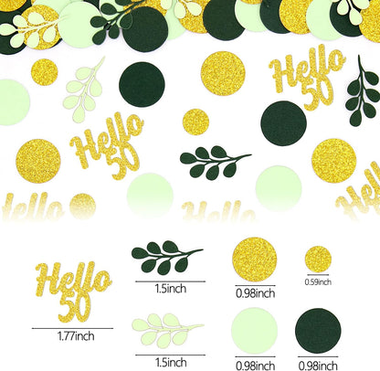 300PC Greenery Happy Birthday Confetti for Table Gold Glitter and Sage Green Birthday Party Decorations for Kids/Adult