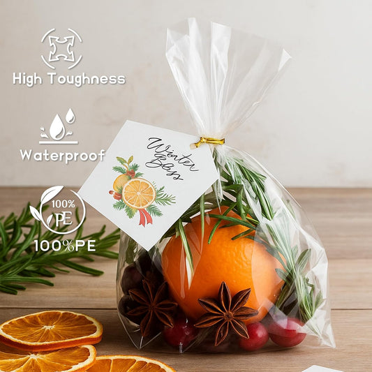 WIKDAY Cellophane Bags 100 PCS 6x10 Inches Clear Gift Gags with Ties Plastic Treat Party Favor Candy Bags for Gift Giving, Packaging Snack, Products