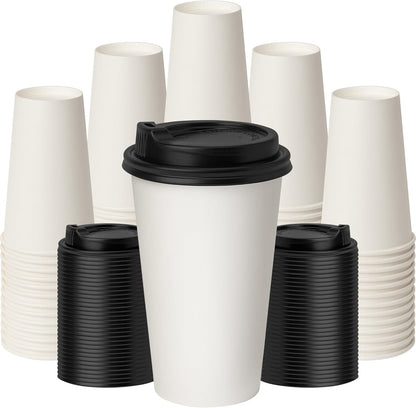 Coffee Cups 16 oz 200 Pack, Disposable Paper Cups for Hot Beverage Drinking, White Hot Cups Suitable for Party, Picnic, Travel, and Events