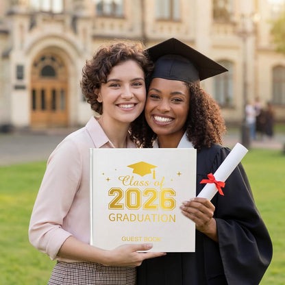 Pajean Graduation Guest Book Set Class of 2026 Memory Scrapbook with Photo Guest Book Sign Dual Tip Pens Photo Corner Stickers Grad Cap Stickers for Grad Party Decorations Supplies Gifts (Black)