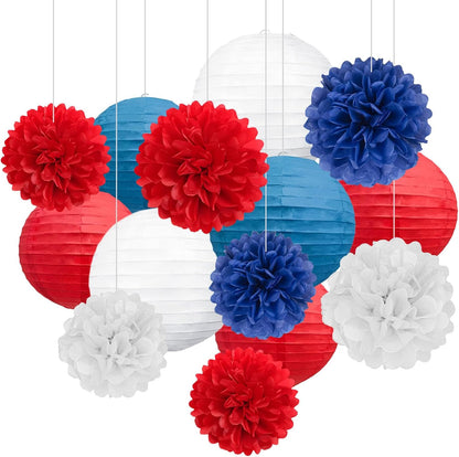 18 PCS Tissue Paper Pom Poms, Tissue Pom Poms Flowers, Sizes of 6", 10", 12", 14" Hanging Paper Flower Ball for Wedding, Birthday, Halloween, Christmas, Baby Shower Party Decor (Red Black Gold)