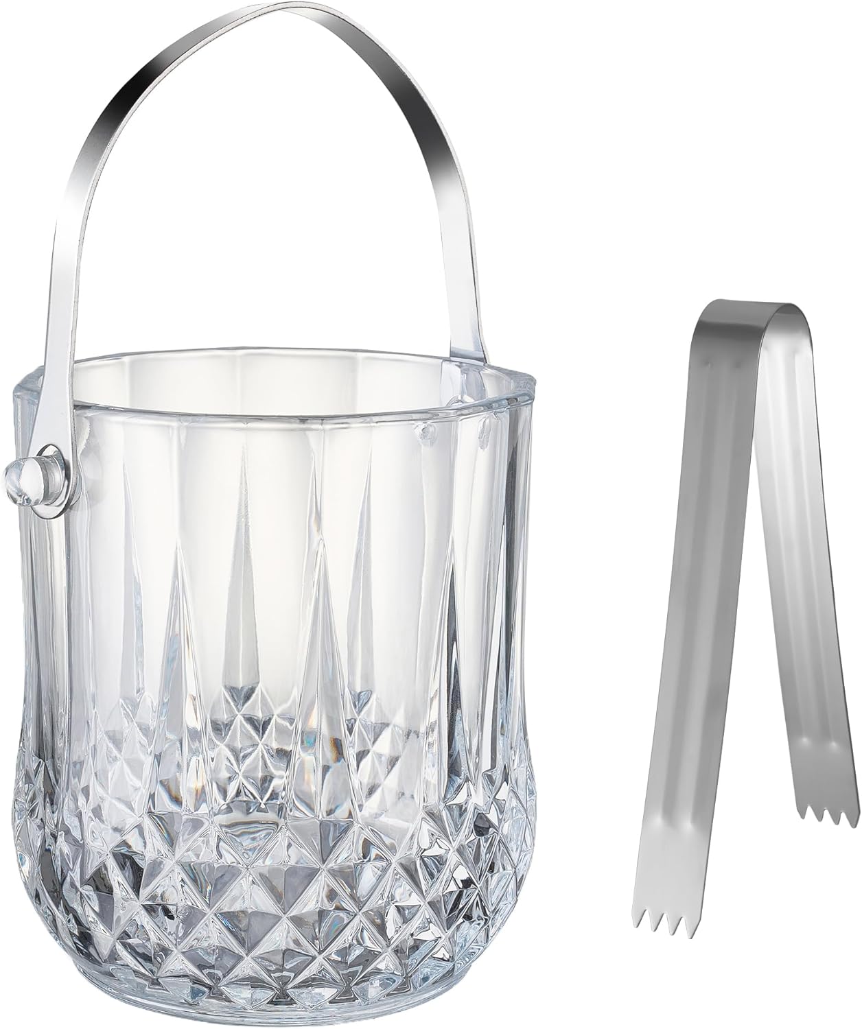 Glass Ice Bucket with Handle and Stainless Steel Tongs - Glass Ice Buckets for Party,Wine, Beer, Champagne, Cocktail Bar, Mini & Portable, 1000ml