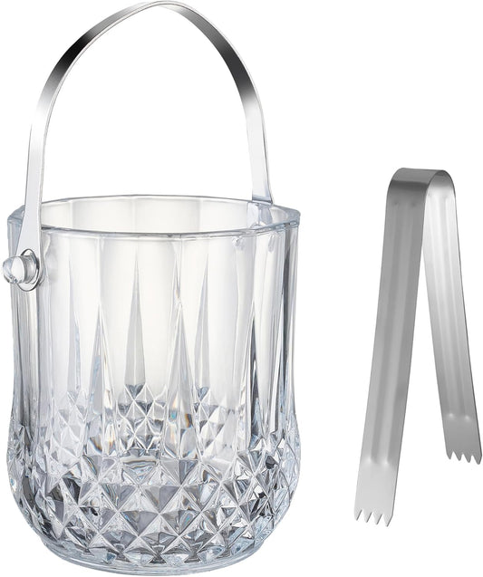 Glass Ice Bucket with Handle and Stainless Steel Tongs - Glass Ice Buckets for Party,Wine, Beer, Champagne, Cocktail Bar, Mini & Portable, 1000ml