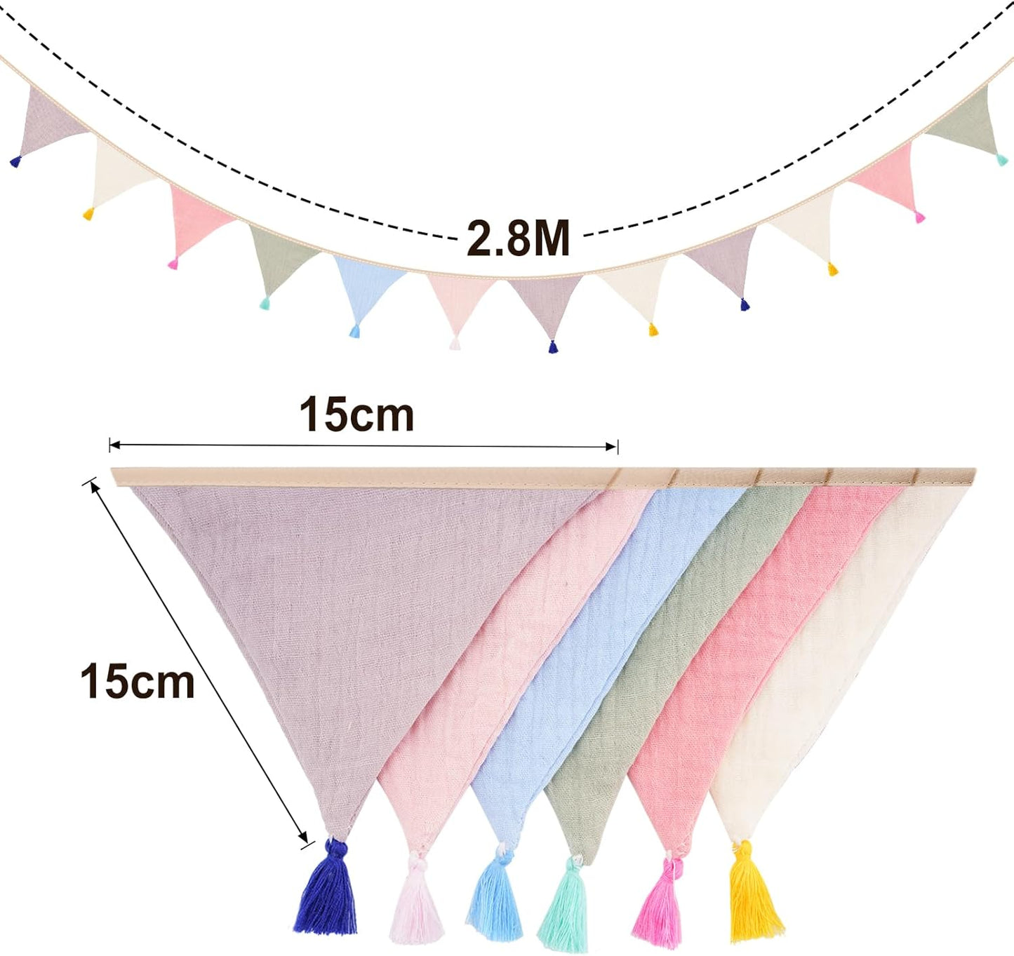 G2PLUS Cotton Fabric Bunting Banner, 9Ft Green Triangle Pennant Banner Flag, 12pcs Double-Sided Bunting Garland with Tassels for Birthday, Nursery, Baby Shower, Classroom Hanging Decor