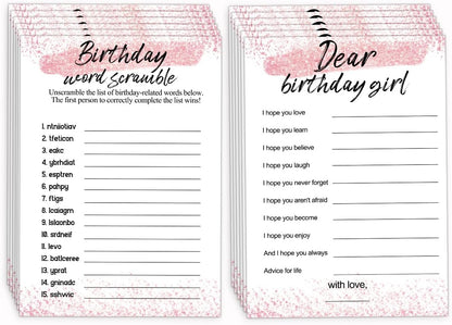 Birthday Party Cards for Girl, Birthday Games Card, Would She Rather Game Cards Set, Birthday Supplies Activity Decorations for Adult Girl, Set of 30 Game Cads